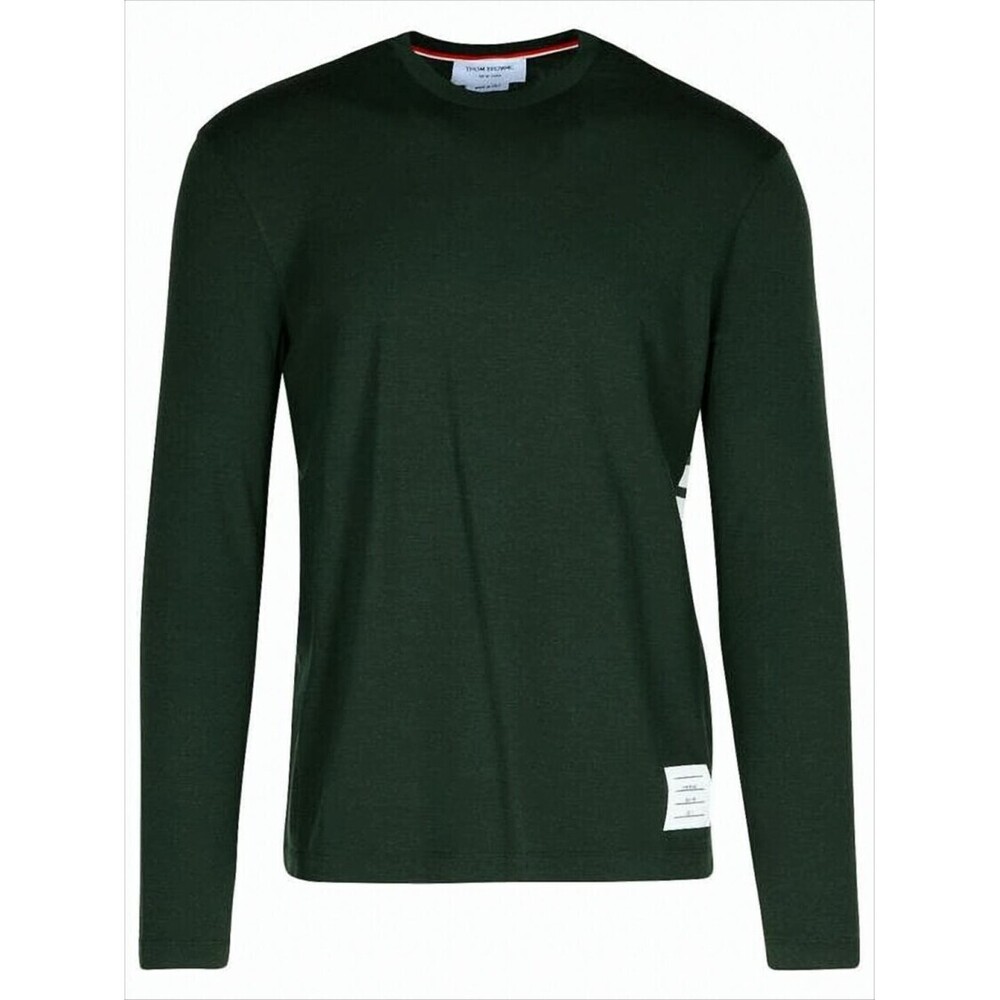 THOM BROWNE Classic Dark Green Crew Neck Knit Sweater